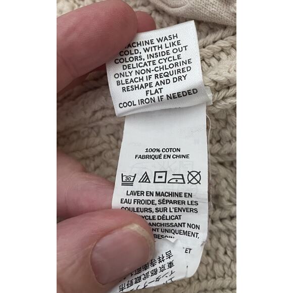 LL Bean Ivory Cotton Belted Cardigan Womens M LS Pockets Hood - Picture 9 of 9